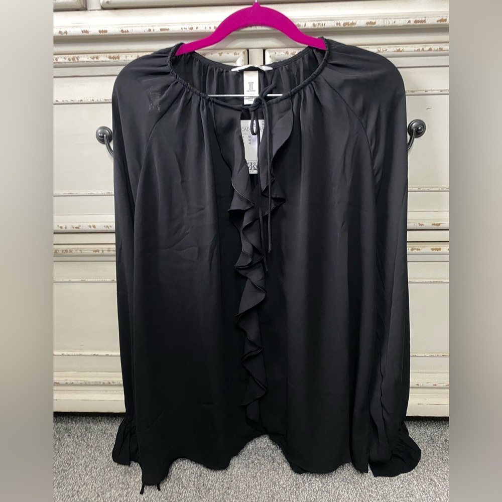 H&M Black Ruffle Oversized Blouse (M) brand new with a tag